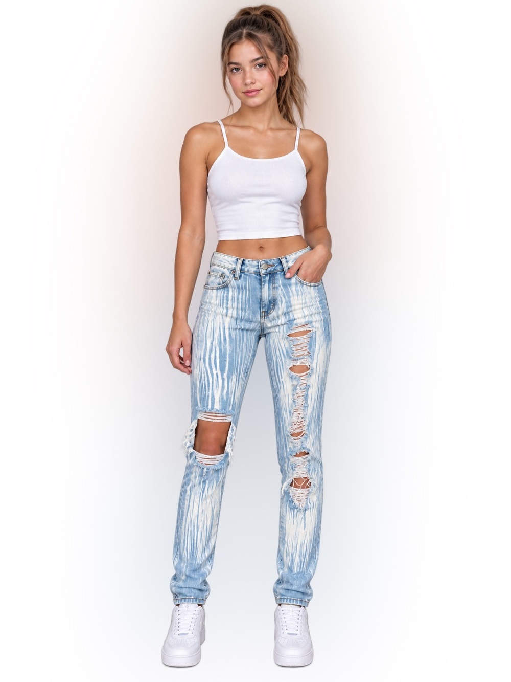 Vibrant M.I.U Striped Distressed Acid Wash Skinny Jeans Size 1 Juniors